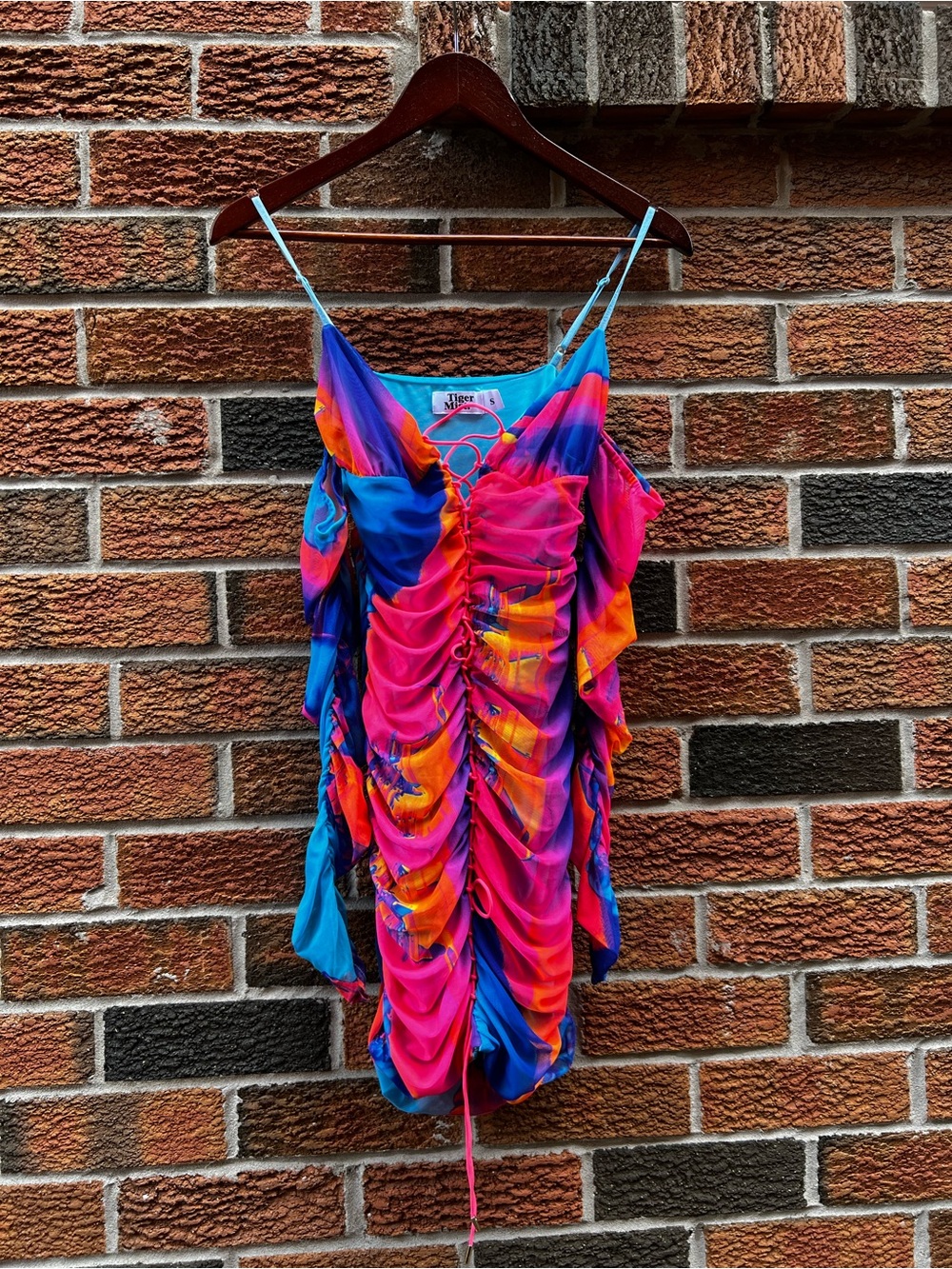 Tiger Mist Pink & Blue Ruched Midi Dress